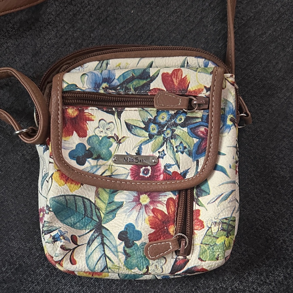 MultiSac Floral Crossbody Bag with Brown Trim